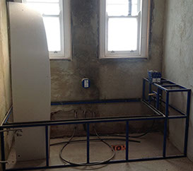 Walls are rendered and bath is framed