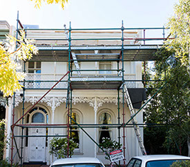 Scaffold used to do repair work on a large 2 storey house