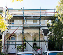 Scaffold used to do repair work on a large 2 storey house