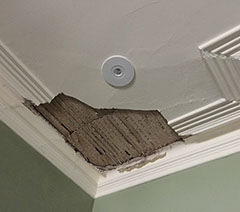 Old lath and plaster ceiling has fallen away from water damage